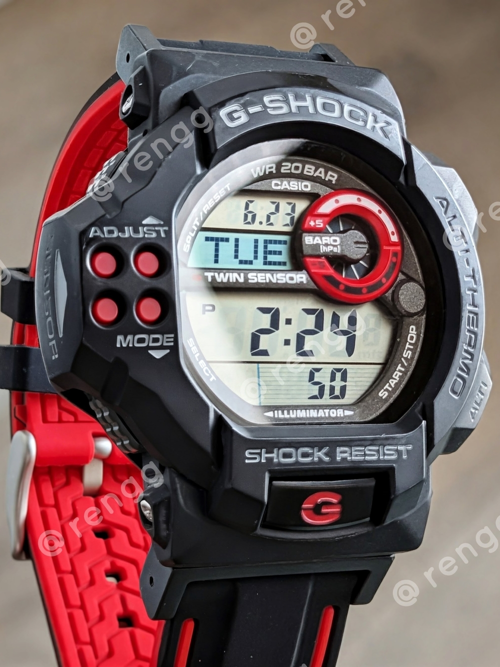 G-Shock Black and Red Digital Sport Watch Twin Sensor